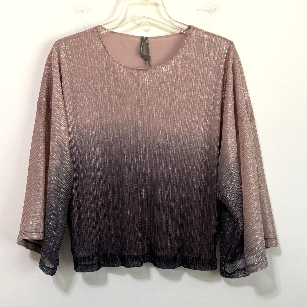 Anthropologie Top Shirt M Serena Plisse Metallic Ombre Shimmer Party Lined Boho